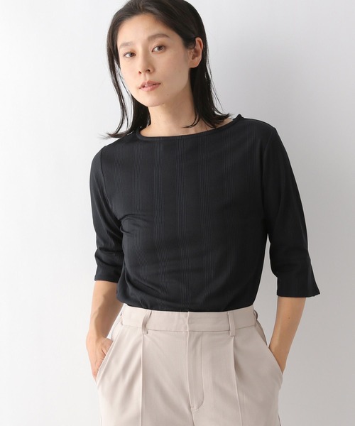 LEPSIM(レプシィム)の「ボートネックリブカットソー6分袖 294647(Tシャツ/カットソー・レディース・ブラック/ブラウン/オフホワイト・MEDIUM/LARGE)」の1枚目の写真