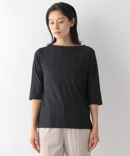 LEPSIM(レプシィム)の「ボートネックリブカットソー6分袖 294647(Tシャツ/カットソー・レディース・ブラック/ブラウン/オフホワイト・MEDIUM/LARGE)」の4枚目の写真