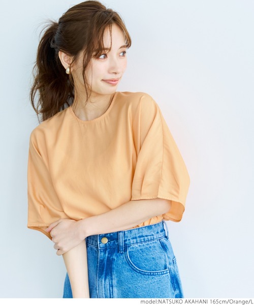 coca(coca)(コカ)の「光沢シアーブラウス(シャツ/ブラウス・レディース・オレンジ/アイボリー/ブラック/ライトブルー・M/L)」の7枚目の写真