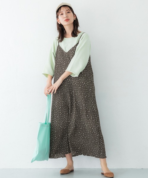 ドット柄楊柳プリーツワンピース