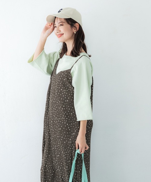 ドット柄楊柳プリーツワンピース
