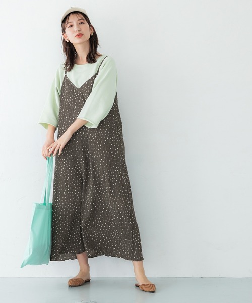 ドット柄楊柳プリーツワンピース