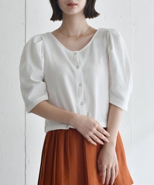 RETRO GIRL（レトロガール）の「アソートワッフルパフTee（Tシャツ/カットソー・レディース・ブラック/オフホワイト/ホワイト系その他/グリーン系その他3/イエロー系・FREE）」の2枚目の写真