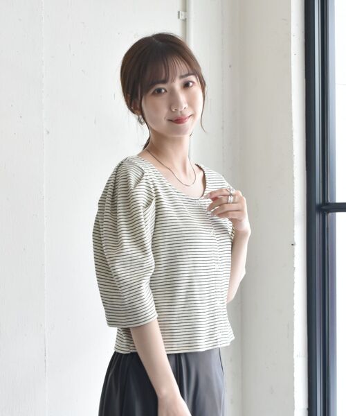 RETRO GIRL（レトロガール）の「アソートワッフルパフTee（Tシャツ/カットソー・レディース・ブラック/オフホワイト/ホワイト系その他/グリーン系その他3/イエロー系・FREE）」の22枚目の写真