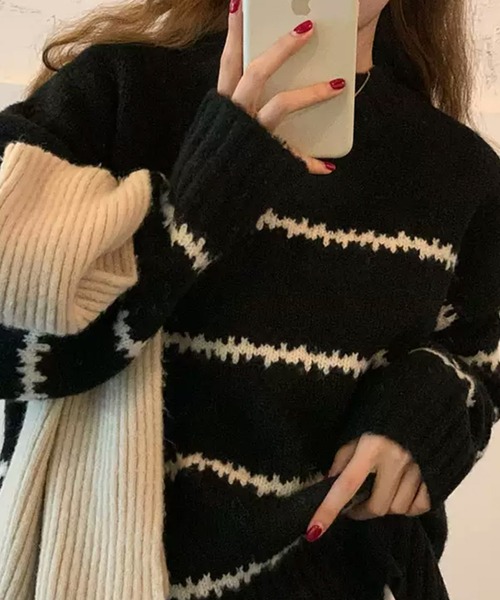 Dita Muaj.(ディータムアージュ)の「ボリュームスリーブボーダーニット(ニット/セーター・レディース・ホワイト/ブラック/ブラウン・FREE)」の8枚目の写真