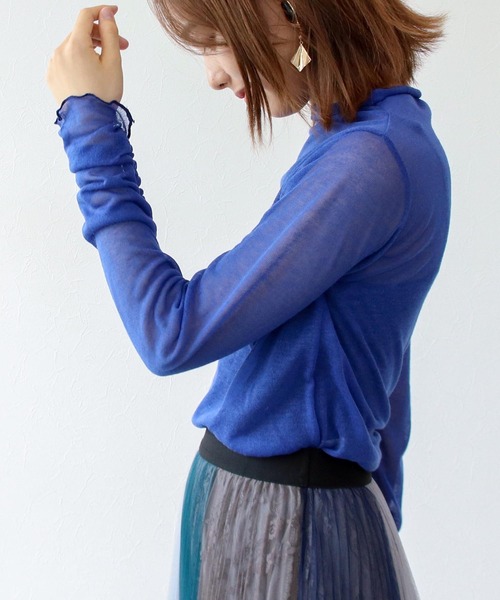 Three Four Time(スリーフォータイム)の「シアーインナーニットカットソー(Tシャツ/カットソー・レディース・ブラック/レッド/ブルー/グリーン/サンドベージュ・FREE)」の4枚目の写真