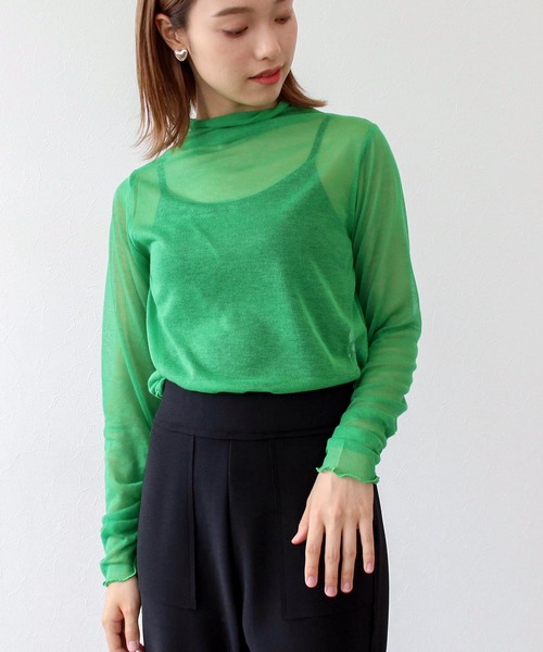 Three Four Time(スリーフォータイム)の「シアーインナーニットカットソー(Tシャツ/カットソー・レディース・ブラック/レッド/ブルー/グリーン/サンドベージュ・FREE)」の1枚目の写真