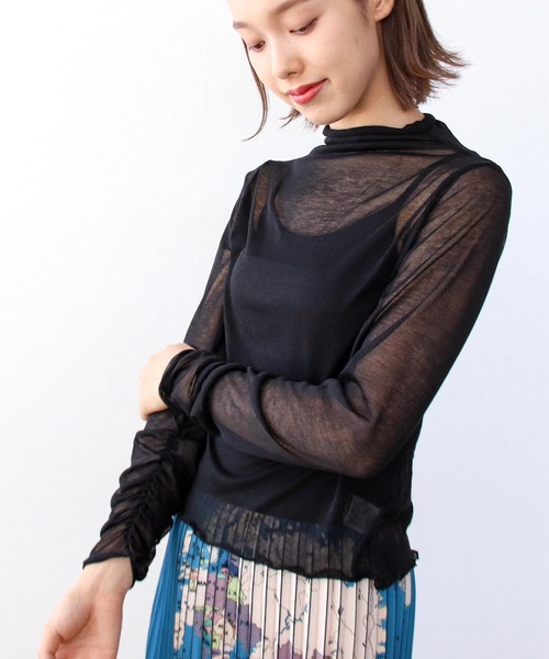 Three Four Time(スリーフォータイム)の「シアーインナーニットカットソー(Tシャツ/カットソー・レディース・ブラック/レッド/ブルー/グリーン/サンドベージュ・FREE)」の2枚目の写真