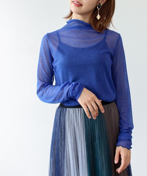 Three Four Time(スリーフォータイム)の「シアーインナーニットカットソー(Tシャツ/カットソー・レディース・ブラック/レッド/ブルー/グリーン/サンドベージュ・FREE)」の8枚目の写真