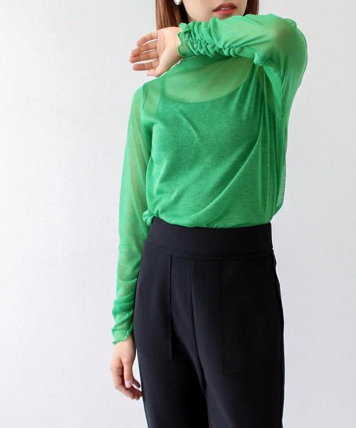 Three Four Time(スリーフォータイム)の「シアーインナーニットカットソー(Tシャツ/カットソー・レディース・ブラック/レッド/ブルー/グリーン/サンドベージュ・FREE)」の9枚目の写真