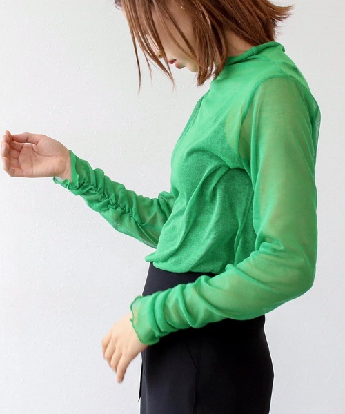 Three Four Time(スリーフォータイム)の「シアーインナーニットカットソー(Tシャツ/カットソー・レディース・ブラック/レッド/ブルー/グリーン/サンドベージュ・FREE)」の10枚目の写真