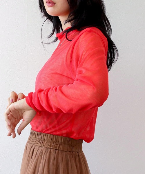 Three Four Time(スリーフォータイム)の「シアーインナーニットカットソー(Tシャツ/カットソー・レディース・ブラック/レッド/ブルー/グリーン/サンドベージュ・FREE)」の12枚目の写真