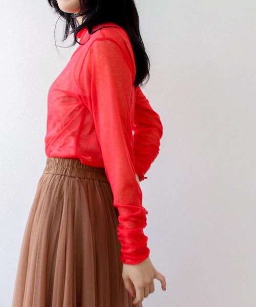 Three Four Time(スリーフォータイム)の「シアーインナーニットカットソー(Tシャツ/カットソー・レディース・ブラック/レッド/ブルー/グリーン/サンドベージュ・FREE)」の13枚目の写真