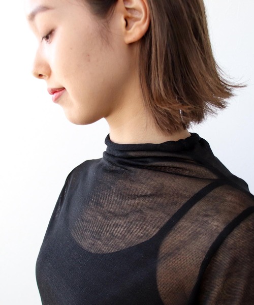 Three Four Time(スリーフォータイム)の「シアーインナーニットカットソー(Tシャツ/カットソー・レディース・ブラック/レッド/ブルー/グリーン/サンドベージュ・FREE)」の18枚目の写真