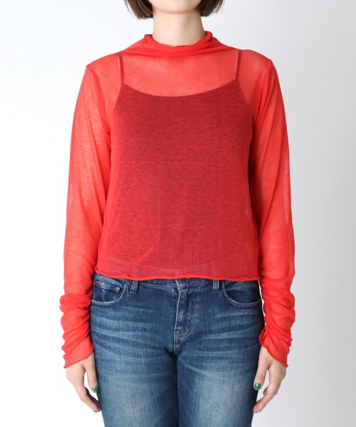 Three Four Time(スリーフォータイム)の「シアーインナーニットカットソー(Tシャツ/カットソー・レディース・ブラック/レッド/ブルー/グリーン/サンドベージュ・FREE)」の20枚目の写真