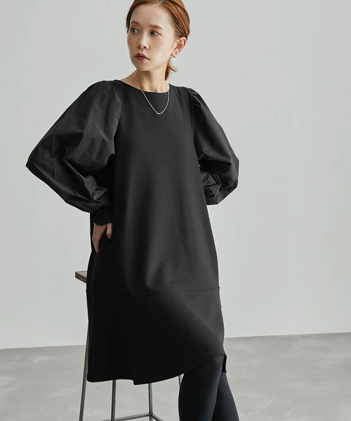 ROPE' PICNIC(ロペピクニック)の「リンクコーデ/フハクコンビ袖ボリュームワンピース(ワンピース・レディース・ブラック/グレー系その他・38)」の2枚目の写真