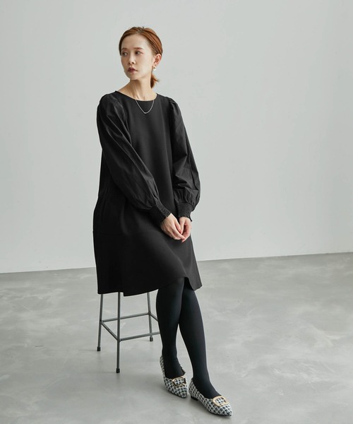 ROPE' PICNIC(ロペピクニック)の「リンクコーデ/フハクコンビ袖ボリュームワンピース(ワンピース・レディース・ブラック/グレー系その他・38)」の4枚目の写真