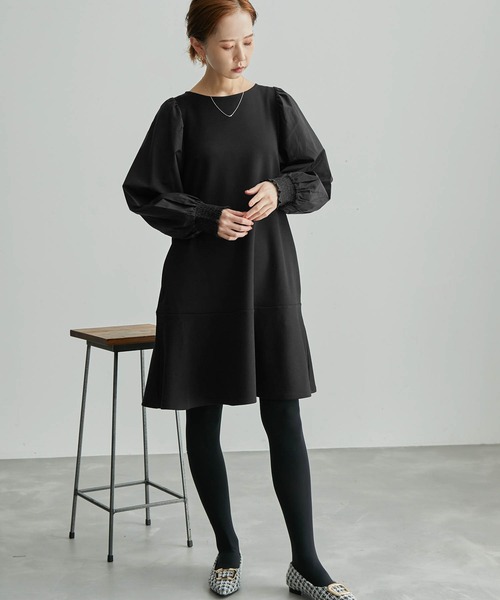 ROPE' PICNIC(ロペピクニック)の「リンクコーデ/フハクコンビ袖ボリュームワンピース(ワンピース・レディース・ブラック/グレー系その他・38)」の9枚目の写真