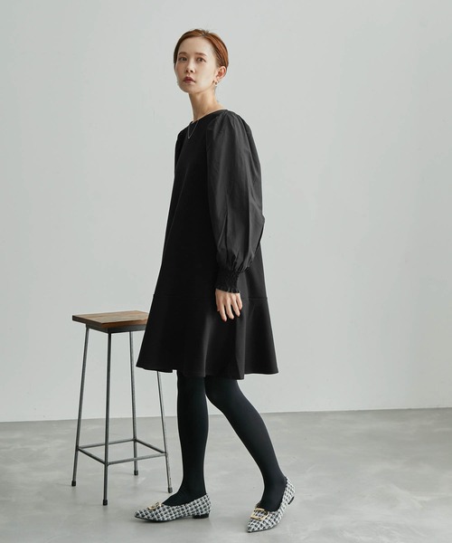 ROPE' PICNIC(ロペピクニック)の「リンクコーデ/フハクコンビ袖ボリュームワンピース(ワンピース・レディース・ブラック/グレー系その他・38)」の7枚目の写真