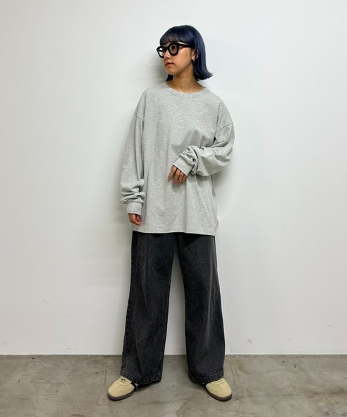 CIAOPANIC TYPY（チャオパニックティピー）の「【ユニセックス】ビッグシルエットクルーネックスウェットロンTee（Tシャツ/カットソー・メンズ・グレー/オフホワイト/グリーン/チャコールグレー/サックスブルー/ブラック/ライトグレー/スカイブルー/イエロー/ブラック系その他/ホワイト系その他/ブラウン・XXX-LARGE/MEDIUM/LARGE）」の18枚目の写真