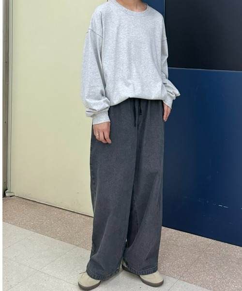 CIAOPANIC TYPY（チャオパニックティピー）の「【ユニセックス】ビッグシルエットクルーネックスウェットロンTee（Tシャツ/カットソー・メンズ・グレー/オフホワイト/グリーン/チャコールグレー/サックスブルー/ブラック/ライトグレー/スカイブルー/イエロー/ブラック系その他/ホワイト系その他/ブラウン・XXX-LARGE/MEDIUM/LARGE）」の17枚目の写真