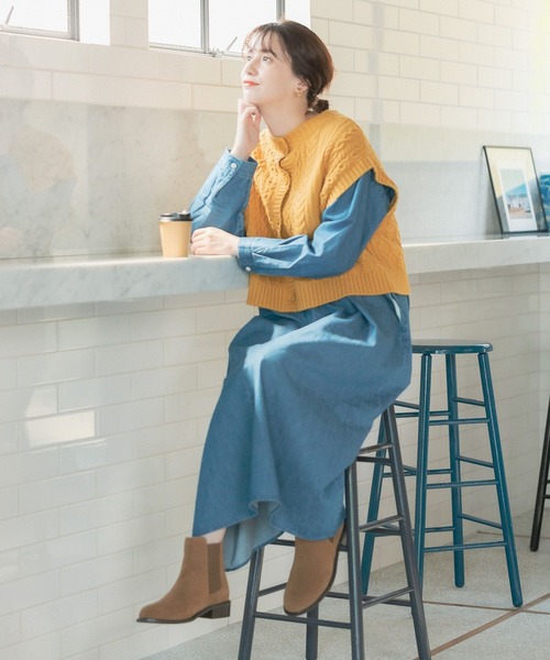 studio CLIP（スタディオクリップ）の「5ゲージパッチワークニットベスト（ベスト・レディース・カーキ/アイボリー/ブラウン/マスタード・FREE）」の16枚目の写真