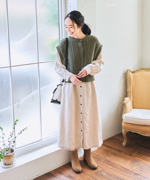 studio CLIP（スタディオクリップ）の「5ゲージパッチワークニットベスト（ベスト・レディース・カーキ/アイボリー/ブラウン/マスタード・FREE）」の6枚目の写真