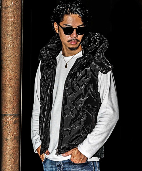 JOKER（ジョーカー）の「【SOMEDIFF】シームレス フード付き ダウンベスト メンズ 秋春 春服 中綿 ベスト（ダウンベスト・メンズ・ホワイト/ブラック・XL/L/M）」の3枚目の写真