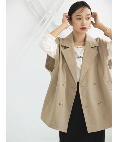 earth music&ecology(アースミュージックアンドエコロジー)の「2WAY ショートトレンチコート(トレンチコート・レディース・ベージュ/ブルー・FREE)」の10枚目の写真