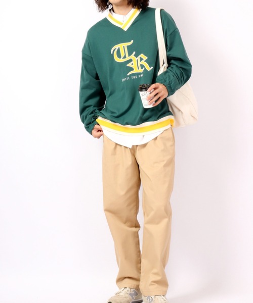 A.T,C in the attic homme（エーティーシーインジアティックオム）の「ラインVネック カレッジワッペン ビッグシルエット ワイドロンT（Tシャツ/カットソー・メンズ・ホワイト/ブラック/グリーン・M/L）」の21枚目の写真