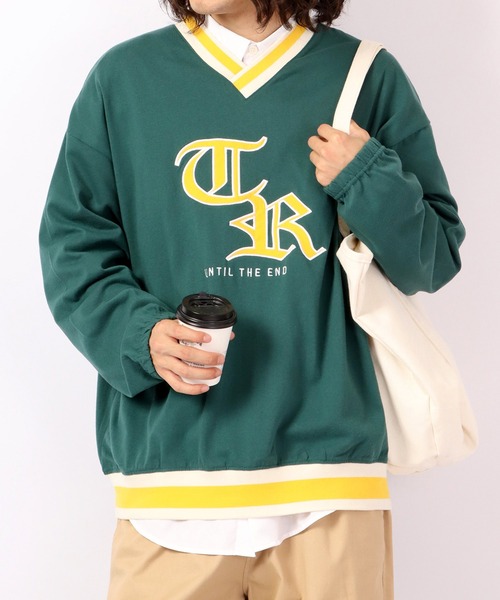 A.T,C in the attic homme（エーティーシーインジアティックオム）の「ラインVネック カレッジワッペン ビッグシルエット ワイドロンT（Tシャツ/カットソー・メンズ・ホワイト/ブラック/グリーン・M/L）」の18枚目の写真