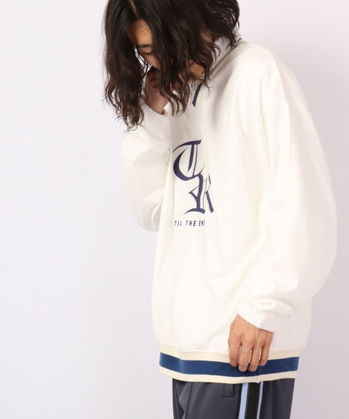 A.T,C in the attic homme（エーティーシーインジアティックオム）の「ラインVネック カレッジワッペン ビッグシルエット ワイドロンT（Tシャツ/カットソー・メンズ・ホワイト/ブラック/グリーン・M/L）」の6枚目の写真