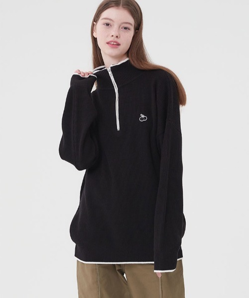 KIRSH(キルシー)の「KIRSH UNI SMALL CHERRY KNIT HALF ZIP UP ハーフジップニット(ニット/セーター・レディース・グレー/ブラック/ブルー・ONE SIZE)」の2枚目の写真