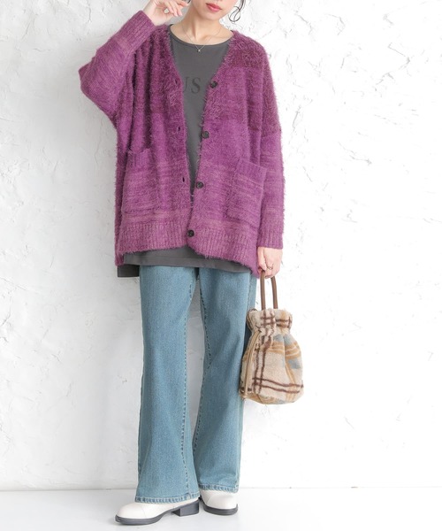 n'OrLABEL（ノアールレーベル）の「【廃盤】『シャギーグラデーションニットカーディガン』（カーディガン/ボレロ・レディース・パープル/ブルーグリーン・FREE）」の9枚目の写真