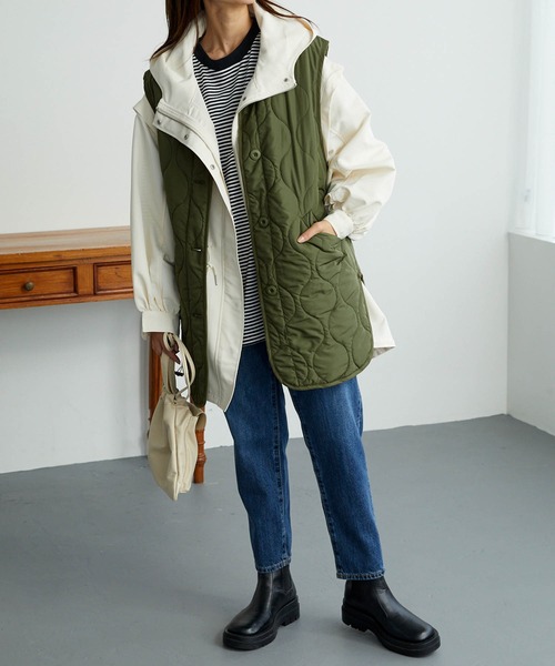 Chaco closet（チャコ クローゼット）の「ミリタリー中綿キルティングベスト（ダウンベスト・レディース・カーキ/ブラック/アイボリー・FREE）」の19枚目の写真