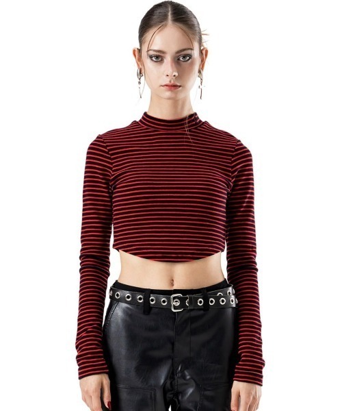 runningHIGH（ランニングハイ）の「【runningHIGH/ランニングハイ】STRIPE MOCK NECK SLIM TOP