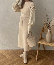 apres jour clair | 【apres jour clair】ベルト付ドッキングワンピース【ZOZOTOWN限定アイテム】(ワンピース)
