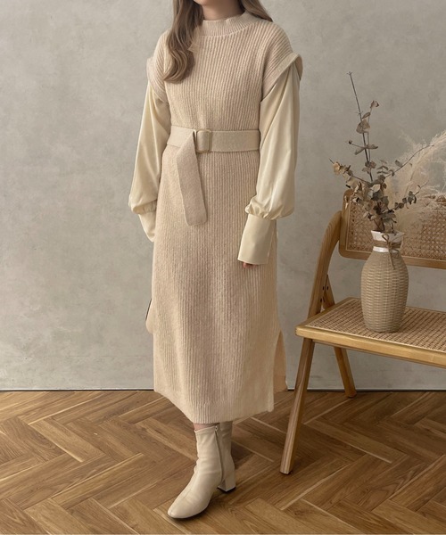 apres jour clair（アプレジュールクレア）の「【apres jour clair】ベルト付ドッキングワンピース【ZOZOTOWN限定アイテム】（ワンピース・レディース・ブラック/アイボリー/ブラウン/グレイッシュベージュ・X-LARGE/フリー）」の22枚目の写真