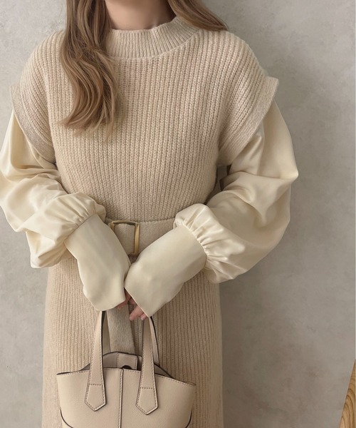 apres jour clair（アプレジュールクレア）の「【apres jour clair】ベルト付ドッキングワンピース【ZOZOTOWN限定アイテム】（ワンピース・レディース・ブラック/アイボリー/ブラウン/グレイッシュベージュ・X-LARGE/フリー）」の16枚目の写真