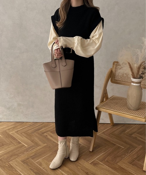 apres jour clair（アプレジュールクレア）の「【apres jour clair】ベルト付ドッキングワンピース【ZOZOTOWN限定アイテム】（ワンピース・レディース・ブラック/アイボリー/ブラウン/グレイッシュベージュ・X-LARGE/フリー）」の19枚目の写真