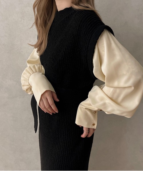 apres jour clair（アプレジュールクレア）の「【apres jour clair】ベルト付ドッキングワンピース【ZOZOTOWN限定アイテム】（ワンピース・レディース・ブラック/アイボリー/ブラウン/グレイッシュベージュ・X-LARGE/フリー）」の17枚目の写真