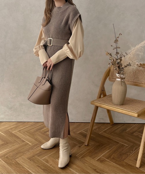 apres jour clair（アプレジュールクレア）の「【apres jour clair】ベルト付ドッキングワンピース【ZOZOTOWN限定アイテム】（ワンピース・レディース・ブラック/アイボリー/ブラウン/グレイッシュベージュ・X-LARGE/フリー）」の21枚目の写真