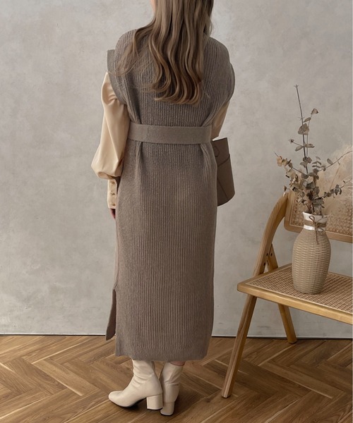 apres jour clair（アプレジュールクレア）の「【apres jour clair】ベルト付ドッキングワンピース【ZOZOTOWN限定アイテム】（ワンピース・レディース・ブラック/アイボリー/ブラウン/グレイッシュベージュ・X-LARGE/フリー）」の8枚目の写真