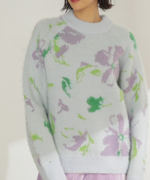 ROSE BUD(ローズバッド)の「<ホワイトWEB限定カラー>フラワージャカードニット(ニット/セーター・レディース・ブラック/ブルー/ホワイト系その他・ONE SIZE)」の7枚目の写真