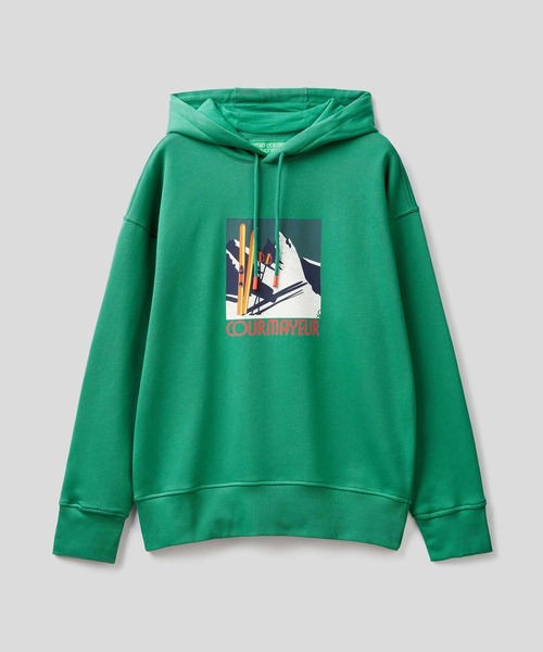 BENETTON (UNITED COLORS OF BENETTON)（ベネトンユナイテッドカラーズオブベネトン）の「ウィンタ－デザインフロントプリントスウェットフードパーカー（パーカー・メンズ・ホワイト/ネイビー/グリーン・SMALL/MEDIUM/LARGE/X-SMALL）」の6枚目の写真