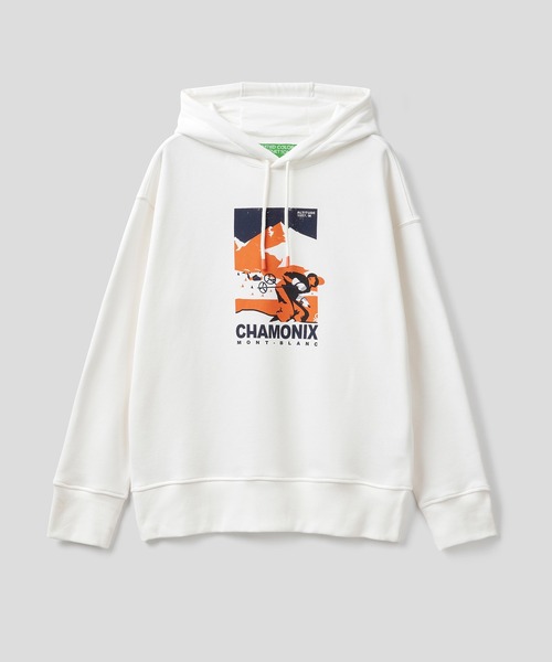 BENETTON (UNITED COLORS OF BENETTON)（ベネトンユナイテッドカラーズオブベネトン）の「ウィンタ－デザインフロントプリントスウェットフードパーカー（パーカー・メンズ・ホワイト/ネイビー/グリーン・SMALL/MEDIUM/LARGE/X-SMALL）」の10枚目の写真