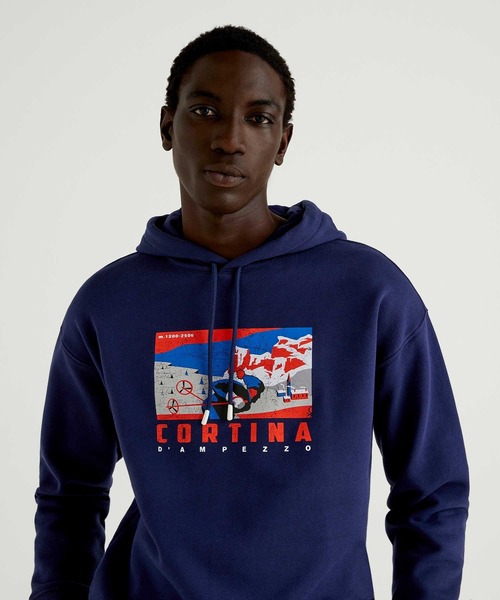 BENETTON (UNITED COLORS OF BENETTON)（ベネトンユナイテッドカラーズオブベネトン）の「ウィンタ－デザインフロントプリントスウェットフードパーカー（パーカー・メンズ・ホワイト/ネイビー/グリーン・SMALL/MEDIUM/LARGE/X-SMALL）」の16枚目の写真