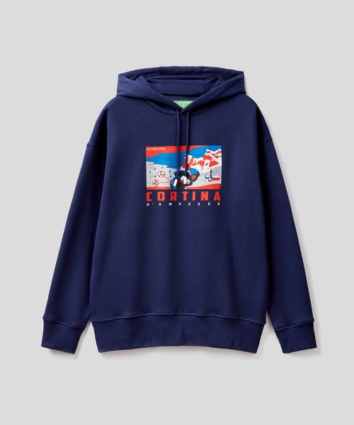 BENETTON (UNITED COLORS OF BENETTON)（ベネトンユナイテッドカラーズオブベネトン）の「ウィンタ－デザインフロントプリントスウェットフードパーカー（パーカー・メンズ・ホワイト/ネイビー/グリーン・SMALL/MEDIUM/LARGE/X-SMALL）」の14枚目の写真