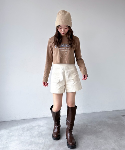 EPIMI E'PIMMY（エピミエピミー）の「ロゴプリントクロップドプルオーバー（Tシャツ/カットソー・レディース・モカ/ネイビー/オフホワイト・MEDIUM）」の4枚目の写真