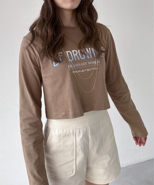 EPIMI E'PIMMY（エピミエピミー）の「ロゴプリントクロップドプルオーバー（Tシャツ/カットソー・レディース・モカ/ネイビー/オフホワイト・MEDIUM）」の7枚目の写真